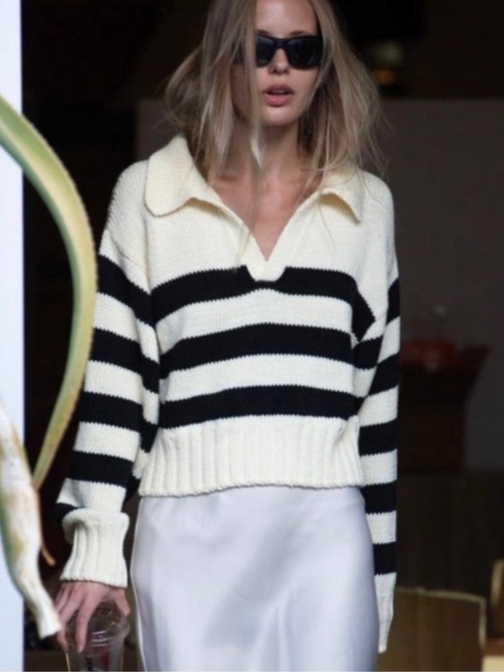 Ann Taylor Weekend Striped Rugby Sweater | Green & Ivory | Size S